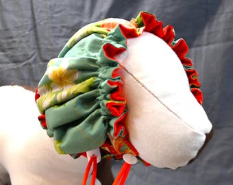 Small Dog Bath Cap: Water-resistant Ear Protection, Orange Hawaiian flowers, grooming cap, dog snood.