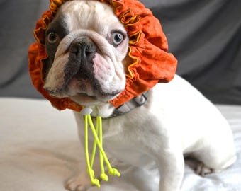 SMALL/MEDIUM Water-resistant dog bath cap in Orange Batik, dog grooming tool, bath cap, puppy grooming, dog ear protection.