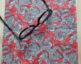 Red Dragon Cotton Handkerchief with Microfiber Cleaning Cloth