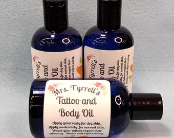 Mrs. Tyrrell's Tattoo Oil: Handmade Unscented Body Oil, 4 oz