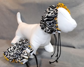 SMALL Water-resistant Dog Bath Cap in Black Hawaiian print, dog shower cap, grooming cap for dogs.