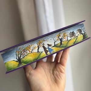 Cumbres Borrascosas, libro pintado a mano con el borde frontal – Ilustración de paisaje personalizada