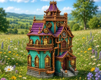 Whimsical Steampunk Manor STL File for 3D Print