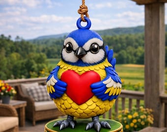 Blue Bird Heart Ornament STL – 3D Printable Animal Figurine (Digital Download)