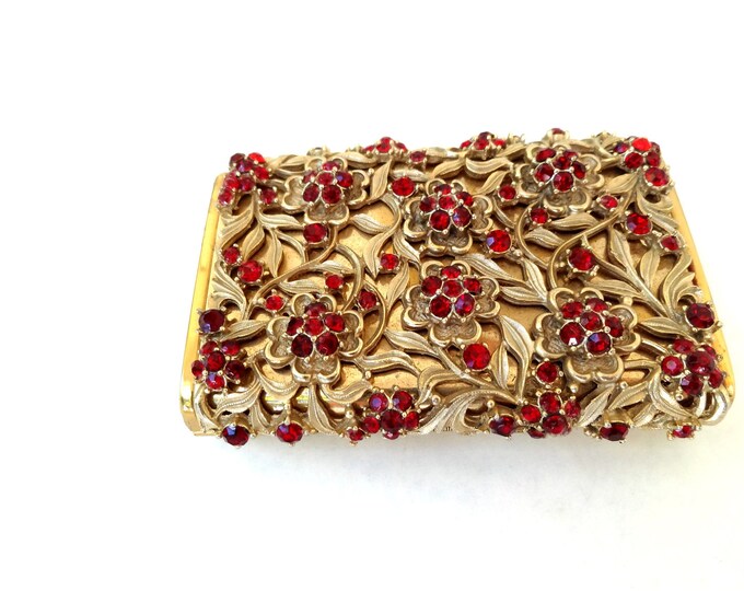 Vintage Jeweled Cigarette Case Box Ruby Red Stones and Etsy