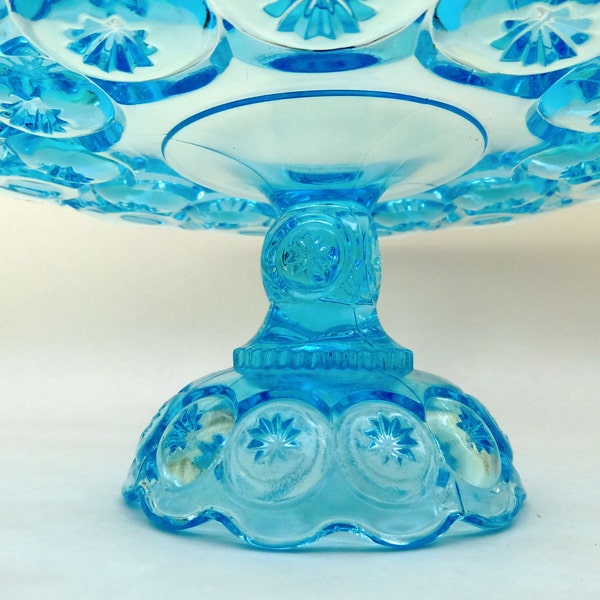 Colonial Blue Glass Cake Plate - Footed with Stunning Moon and Stars Pattern