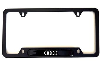 Cadre de plaque d'immatriculation Audi avec emblème à quatre anneaux | Métal noir mat