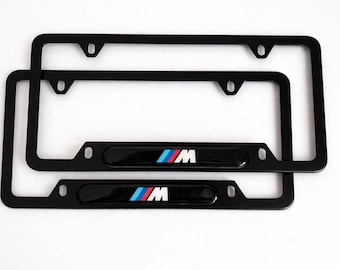 BMW M Style Matte Black Metal License Plate Frame with Tri-Color Logo