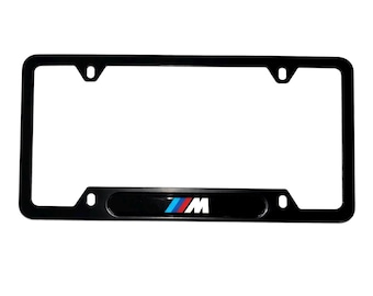 BMW M Style Matte Black Metal License Plate Frame with Tri-Color Logo