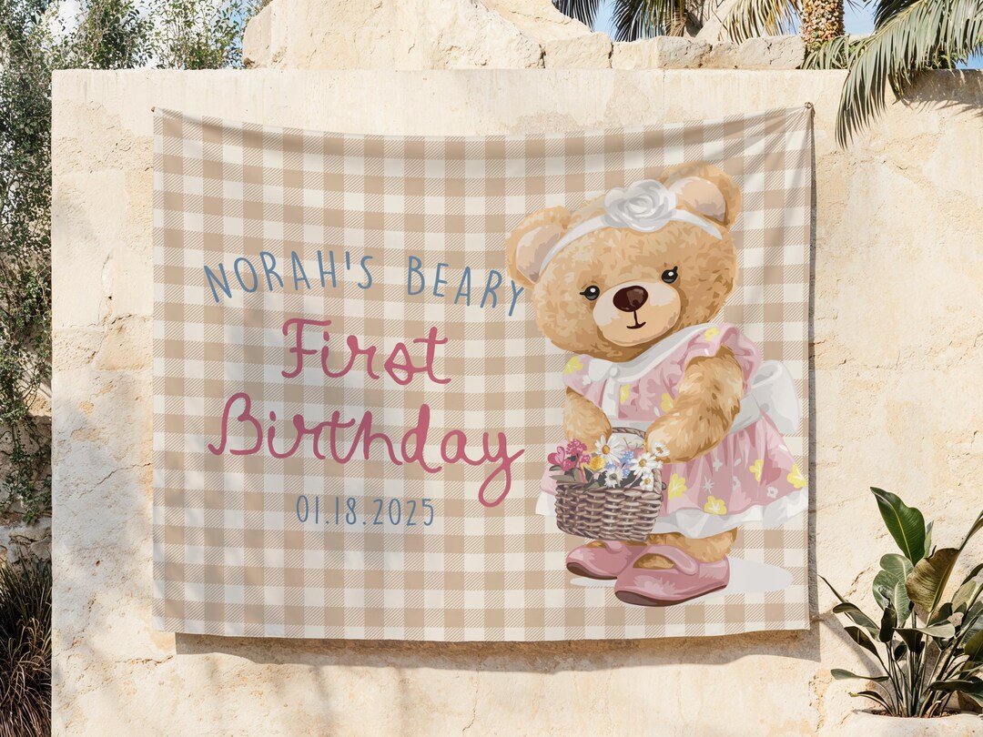 Teddy Bear Birthday Banner First Birthday Photoshoot Backdrop - Etsy