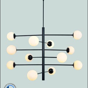 Lustre Spoutnik noir - Plafonnier moderne avec globe en verre Mid-Century
