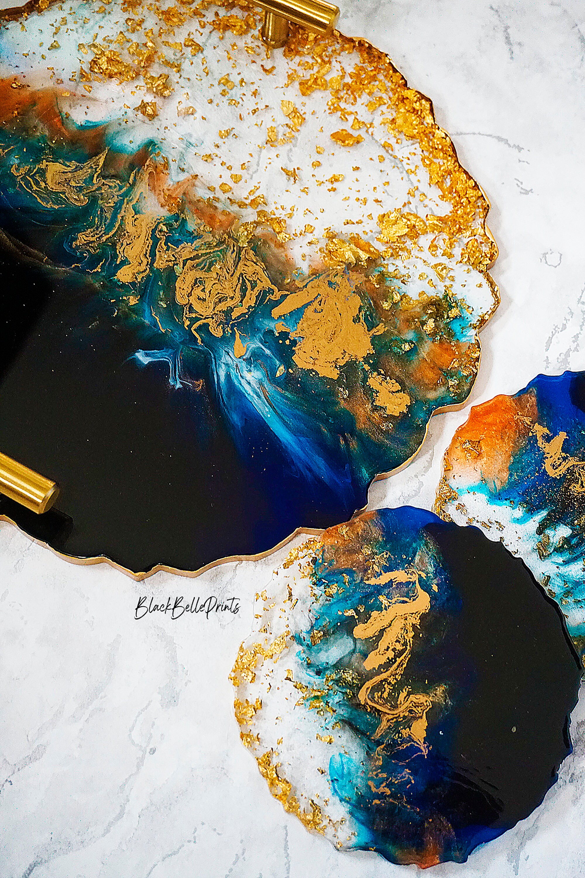 Ocean Resin Serving Tray with Gold Handles | Etsy