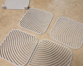Moire Pattern Coasters, Minimalist Style, Set of 4 With Holder