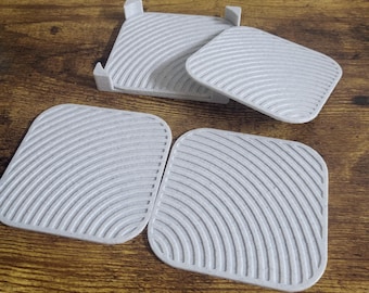 3D Printed Coasters, Minimalist Style, Set of 4 With Holder