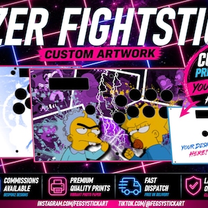 Diseños personalizados para mandos arcade Razer (Panthera, Evo, Atrox): impresión y corte. Empresa con sede en el Reino Unido.
