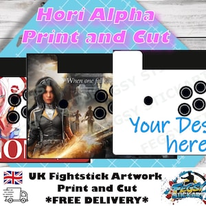 Impresión y corte de ilustraciones personalizadas para el stick de combate Hori Alpha. Con sede en el Reino Unido.