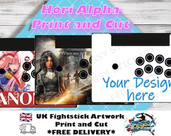 Oeuvre d'art personnalisée Hori Alpha Fightstick, impression et découpe. Basée au Royaume-Uni