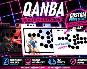 Grafica personalizzata per Qanba Sapphire / Obsidian leverless / fightstick: stampa e taglio. Azienda con sede nel Regno Unito.