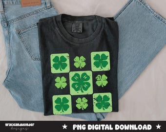 4H Karierte Shamrocks Design | Trendy PNG (Digitaler Download)