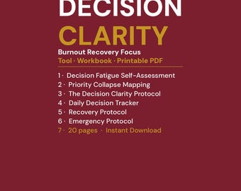 Clarté de décision Récupération d'épuisement professionnel Cahier d'exercices Tri par priorité Effacer les prochaines actions Planification quotidienne Soulagement du stress PDF imprimable