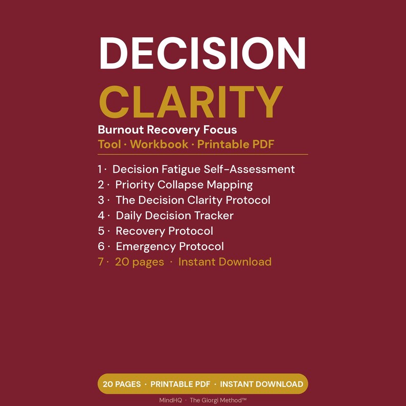 Decision Clarity burnout recovery focus planner tool workbook Priority sorting, clear next actions, stress relief