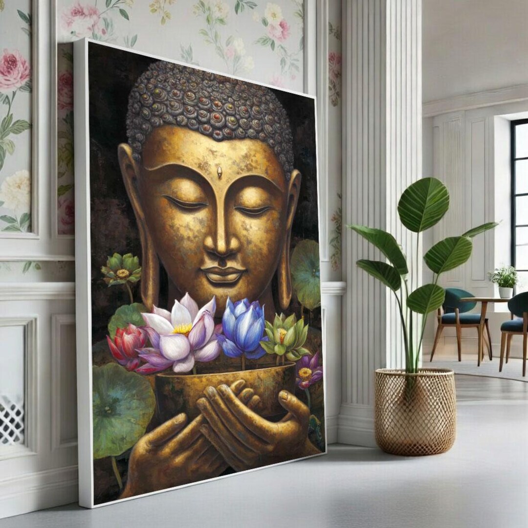 Serene Golden Buddha With Lotus Canvas Wall Art Print Spiritual Living ...