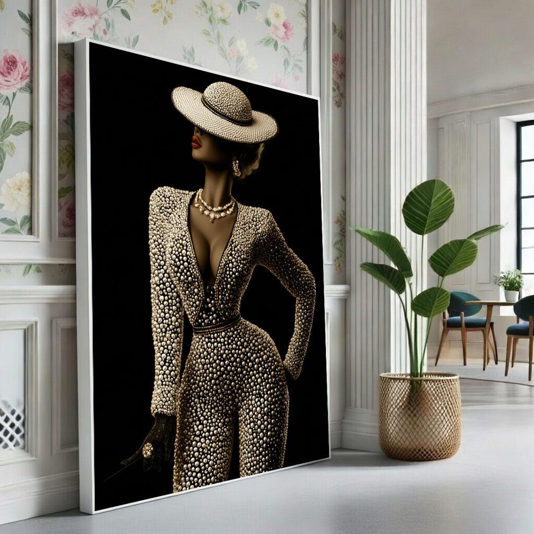 Elegant Black Woman in Chic Attire Canvas Wall Art Print Glamorous ...