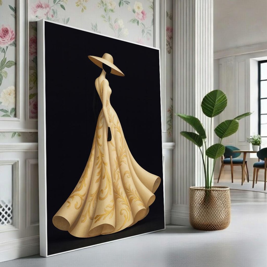 Elegant Modern Woman in Flowing Dress Canvas Wall Art Print Chic Living ...