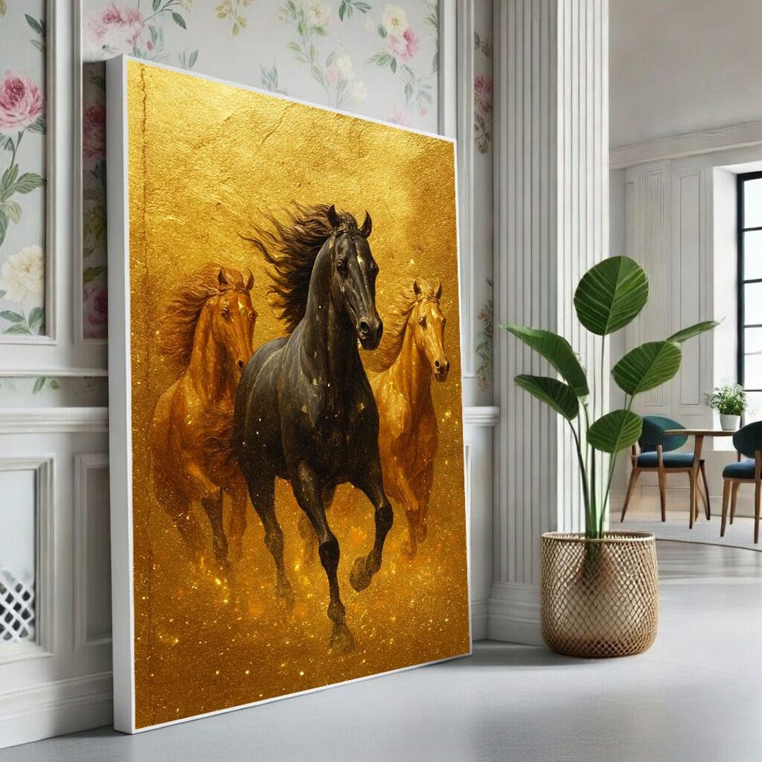 Dynamic Galloping Horses Canvas Wall Art Print Golden Modern Living ...
