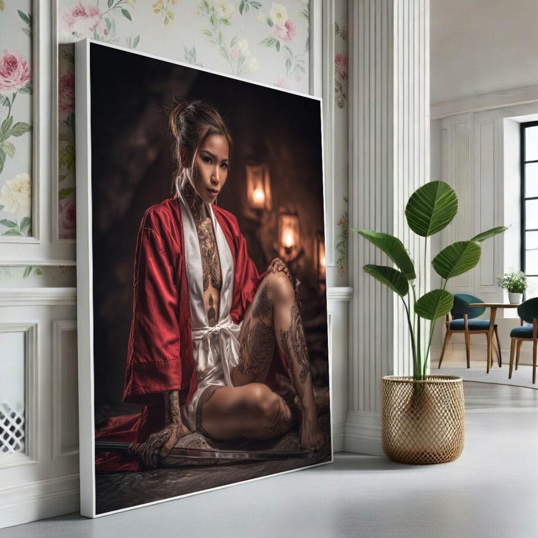 Elegant Japanese Woman in Kimono Canvas Wall Art Print Boho Bedroom ...