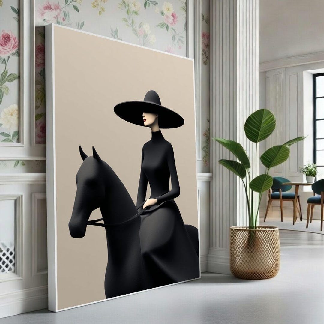 Sophisticated Woman on Horse Canvas Wall Art Print Minimalist Living ...