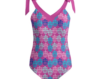 Maillot de bain fleuri magenta inspiré des poupées | Une pièce, jupe, jupe-short ou soutien-gorge de sport | Assortissez votre poupée de 18 po.