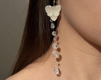 Kristall Harz Tropfen Ohrringe - Hortensie Tautropfen baumeln Ohrringe, Brautschmuck, botanisches Statement Geschenk