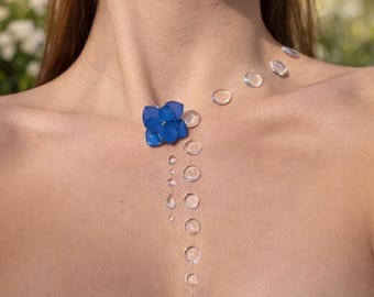 Echte Blaue Hortensie Halskette, Harz Blumen Anhänger, Natur Inspirierter Schmuck