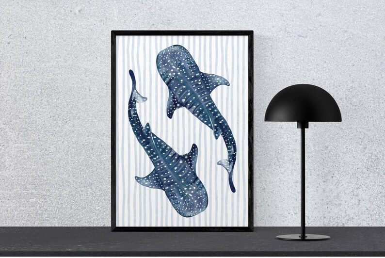 Whale Shark Art Print, Minimalist Watercolor Nursery Decor (digital ...