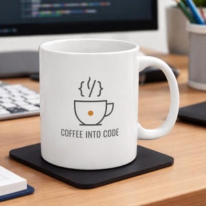 Programmeur koffiemok | Coderingscadeau, lijntekeningen ontwikkelaar, koffie in code