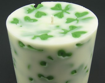 Saint Patrick’s Day Shamrock Clover Green and White Soy Mini Pillar Candle