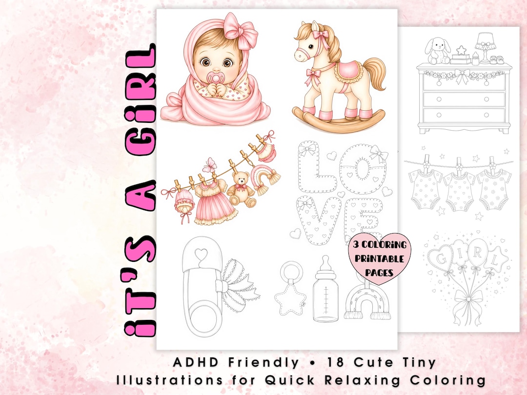 İt’s a Girl Coloring Pages Printable PDF, 18 Mini Baby Girl Designs, 3 ...