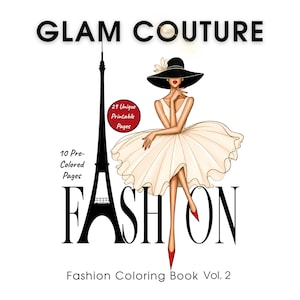 Glam Couture Fashion Kleurboek Vol. 2, 29 luxe catwalk kleurplaten voor volwassenen, chique mode-illustraties, direct te downloaden als PDF