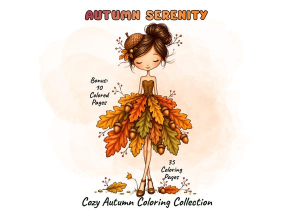 Cozy Autumn Coloring Book for Adults & Kids, 35 Cute Fall Coloring Pages, Fairies Forest Animals Cozy Cottages, Stress Relief  Printable PDF
