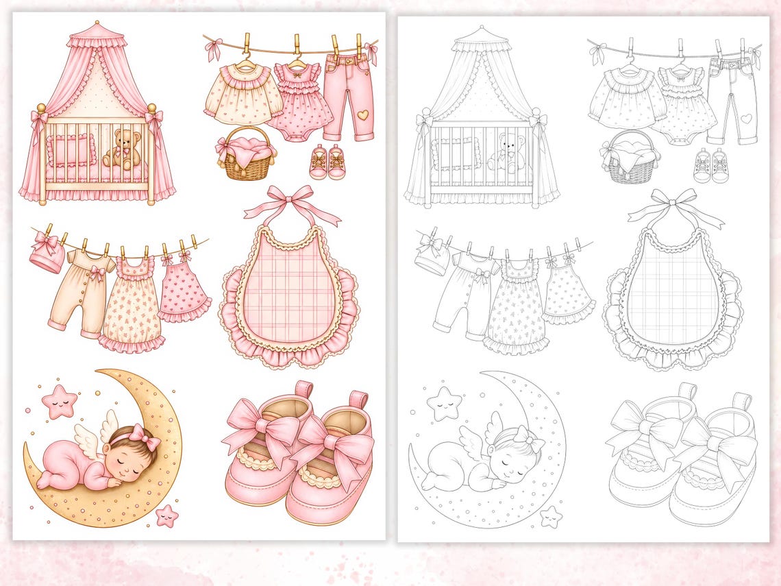 İt’s a Girl Coloring Pages Printable PDF, 18 Mini Baby Girl Designs, 3 ...