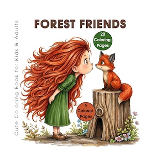 Forest Friends Coloring Book for Kids & Adults, 20 Cozy Relaxing Pages, Cute Children and Woodland Animals, Printable PDF Coloring Pages