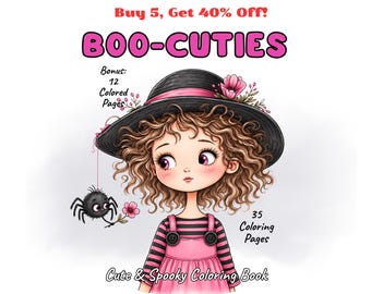 Livre de coloriage mignon et effrayant pour adultes et enfants : 35 pages de coloriage de sorcières fantaisistes, livre de coloriage d'Halloween, coloriage d'horreur cosy à imprimer en PDF