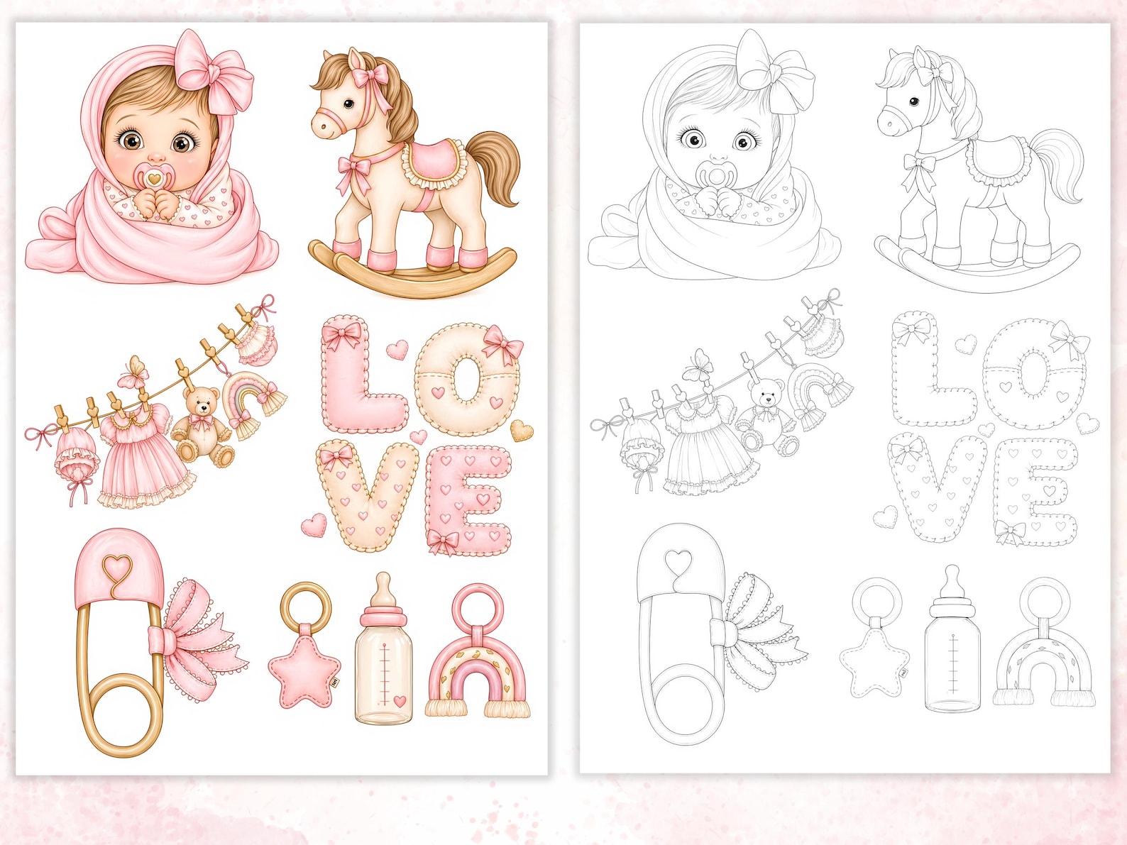 İt’s a Girl Coloring Pages Printable PDF, 18 Mini Baby Girl Designs, 3 ...