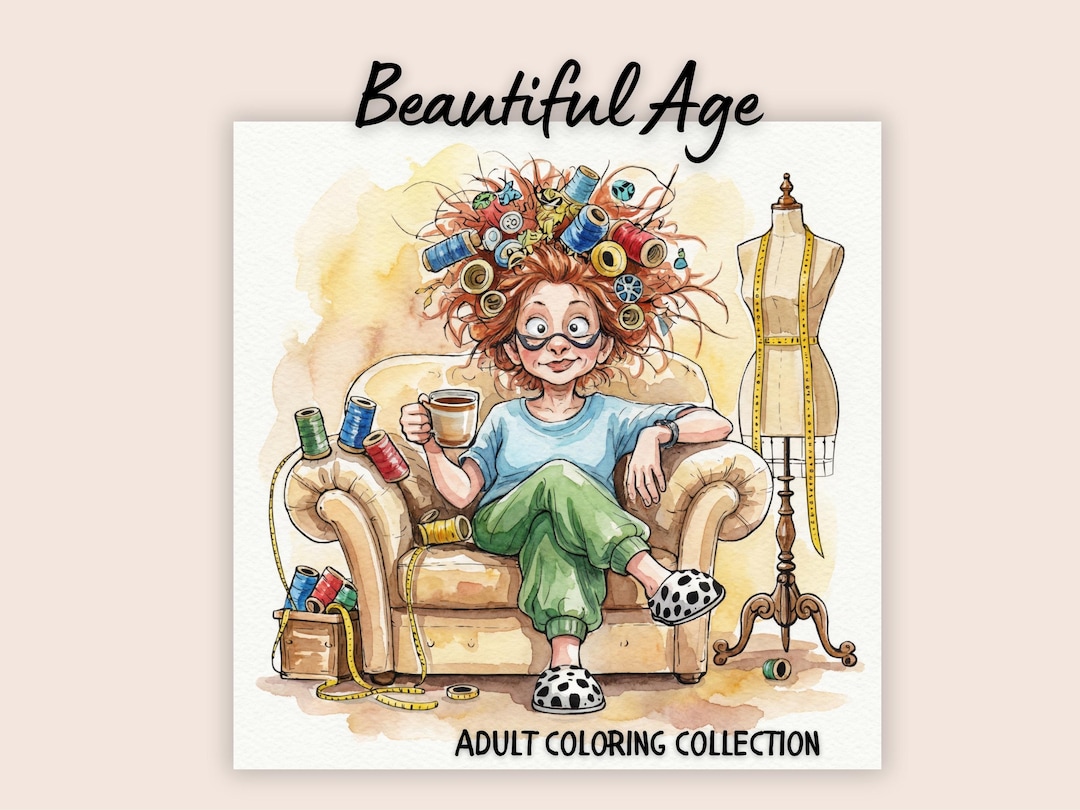 Beautiful Age – Adult Coloring Pages | Whimsical Older Women Coloring Book | Relaxing Prin