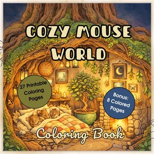 Cozy Mouse World Coloring Book for Adults & Kids, 27 Unique Pages, Highly Detailed Fantasy Scenes, Relaxation Printable PDF Instant Download
