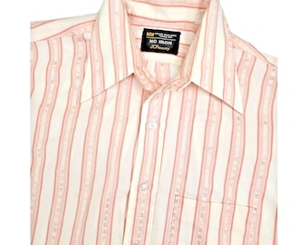Camisa disco vintage de los años 70 con cuello daga, rosa, mezcla de poliéster, manga larga, talla 16 (32 L).