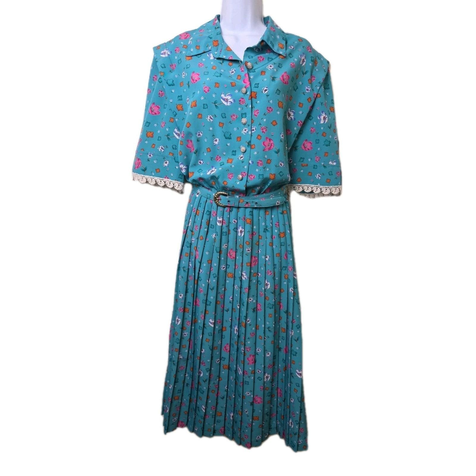 90s church dress Vintage Girls Kids 90s White & Pink Floral Print Rosette Lace Collar Belted Sunday Best Dress Size 10, Flower Back to School Party Clothing