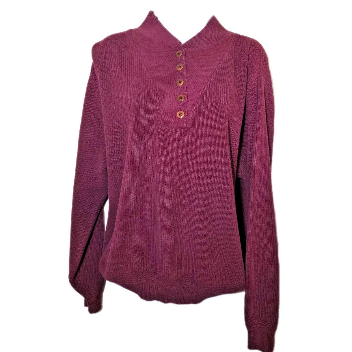 Vtg 80s Lands' End Cotton Fisherman Sweater Women's L Henley USA