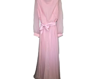 Miss Elliette California 1960s Pink Chiffon Gown Long Dress Vintage Size 16